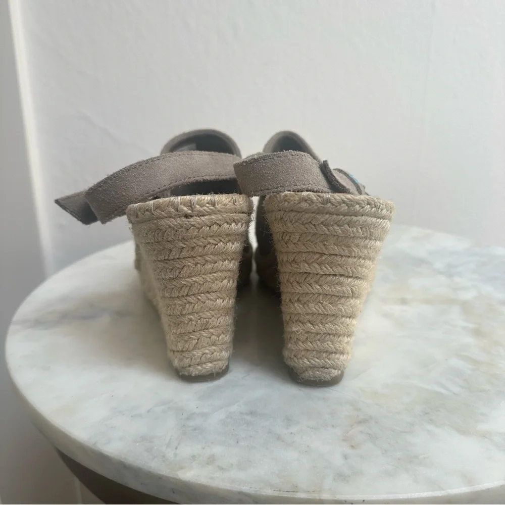 TOMS | Monica Suede Wedge Espadrille Sandals Desert Taupe Womens Size 7.5